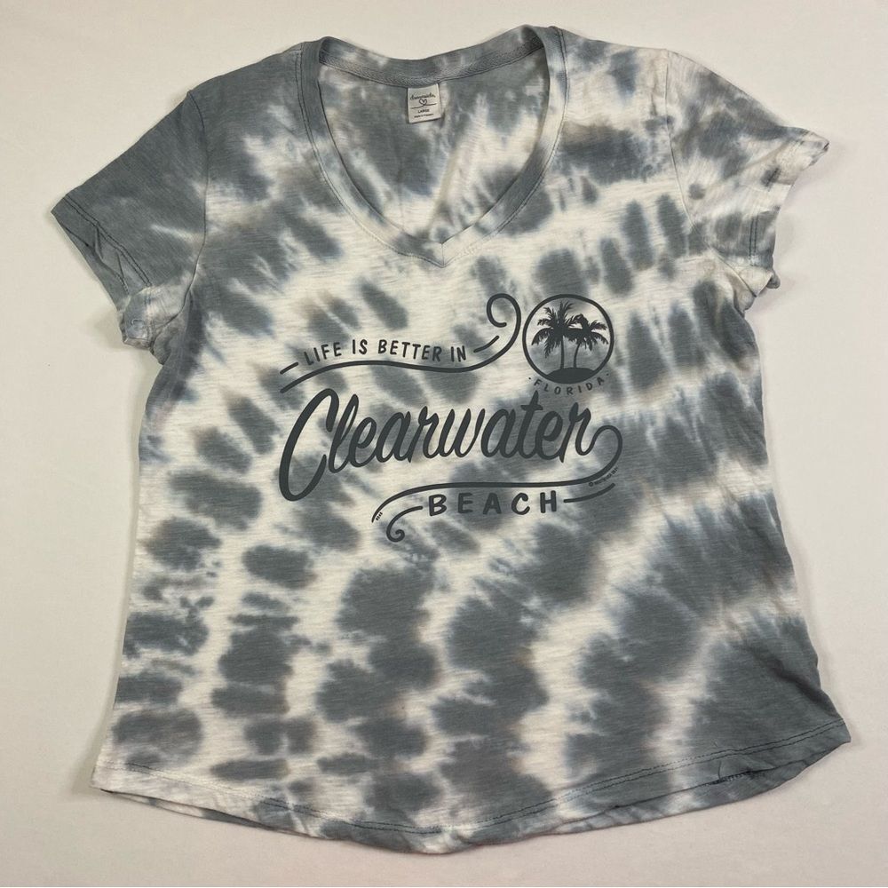 Clear Water Beach‎ Florida T-Shirt Women's Large Tie-Dye V-Neck Vacation Travel